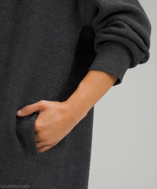 Lululemon Damen DELULU483 | Gerippter Langer Wickelpullover Aus Merinowollmischung Schwarz Meliert